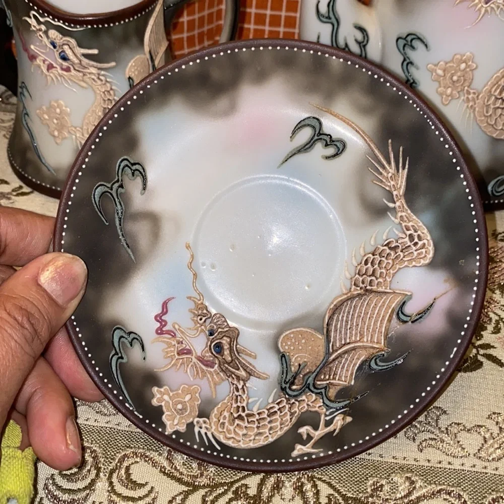 Vintage 14 pc tea set RS Hand-Painted Dragon, Made in Japan, Eggshell Porcelain